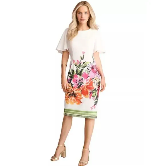 NEW NWT White Floral Sz 16 Church Office Stretchy Midi Sheath Dress MAYA BROOKE - Picture 2 of 5